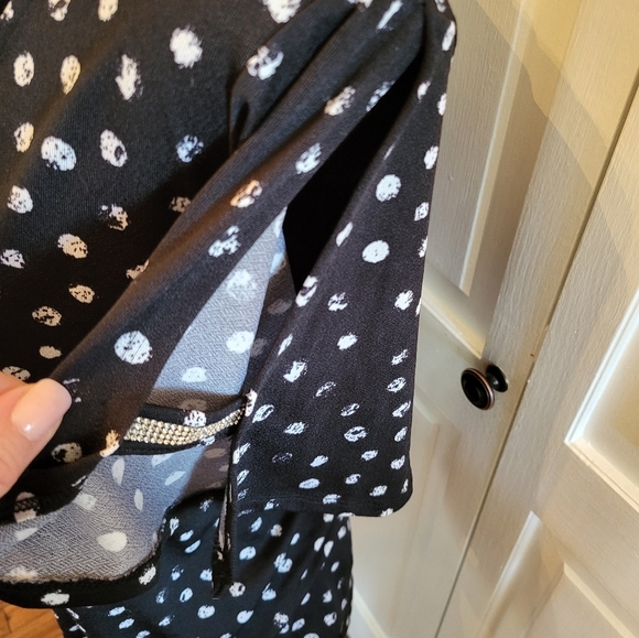 Polka Dot Black and White Top with Rhinestones sz 1X Whimsygoth Brunch Glam - Picture 3 of 6